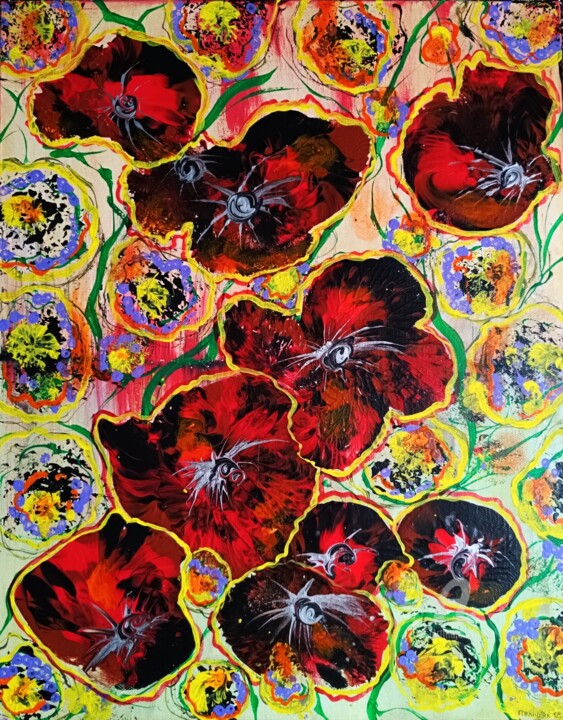 Painting titled "FLOWERS" by Helen  Polishuk, Original Artwork, Acrylic