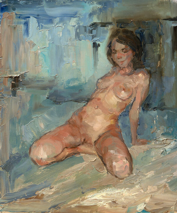 Painting titled "Original nude paint…" by Helen Vus, Original Artwork, Oil