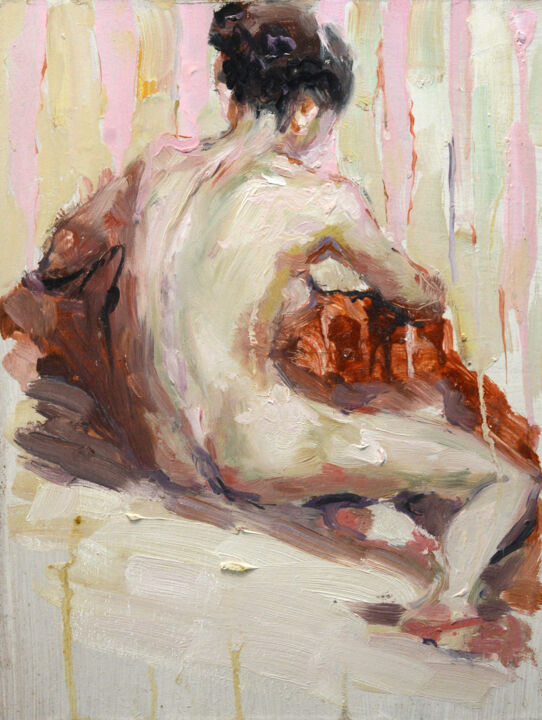 Painting titled "Abstract Nude, Woma…" by Helen Vus, Original Artwork, Oil