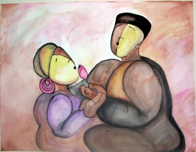 Peinture intitulée "A loving relationsh…" par Helen Rivera, Œuvre d'art originale