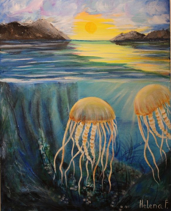 Painting titled "Jellyfishes" by Helena Faitelson, Original Artwork, Acrylic