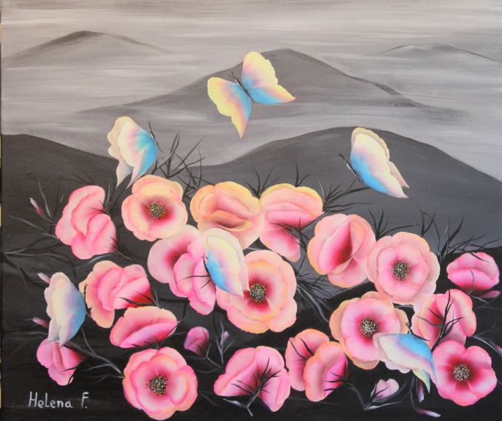 Painting titled "Wild Rose" by Helena Faitelson, Original Art, Acrylic