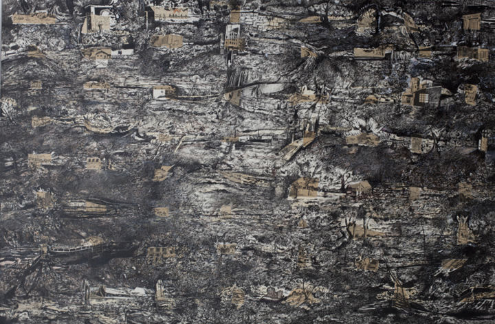 Рисунок под названием "Black Landscape" - Helena Faneca, Подлинное произведение искусства
