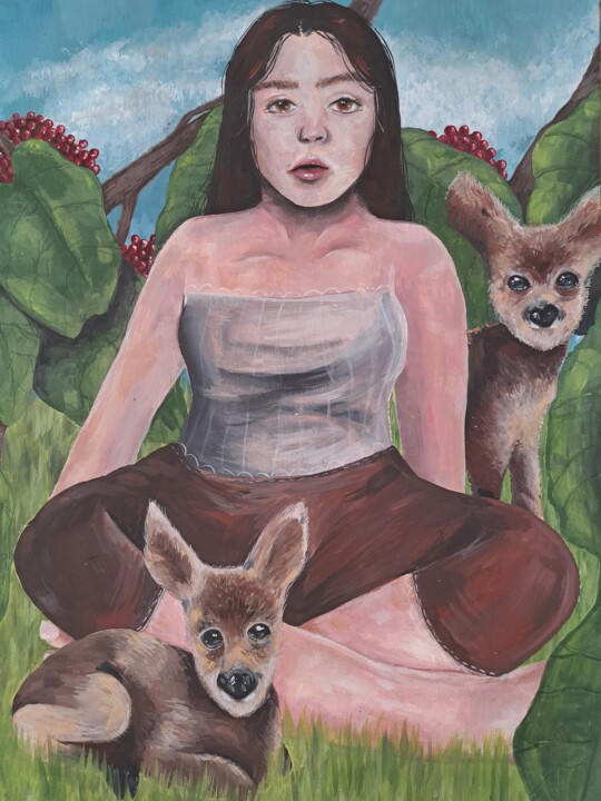 Картина под названием "Hommage an Frida: H…" - Helena-Joline Sailer, Подлинное произведение искусства, Акрил Установлен на Д…