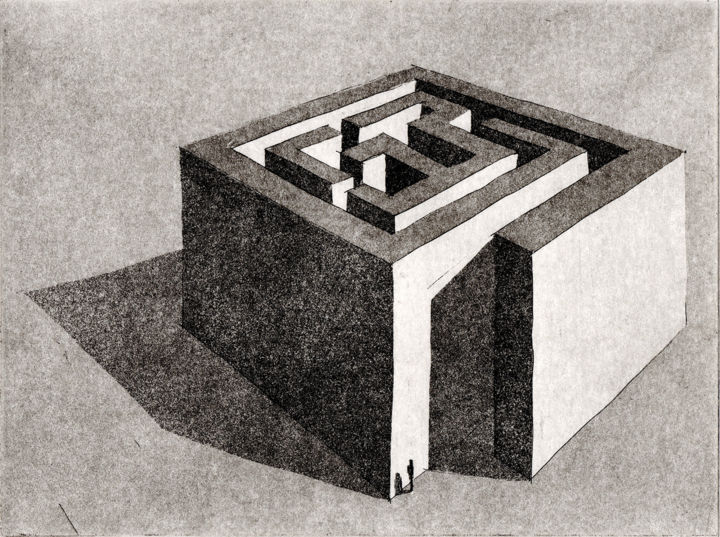 Gravures & estampes intitulée "The Labyrinth" par Helena Kalná, Œuvre d'art originale, Eau-forte