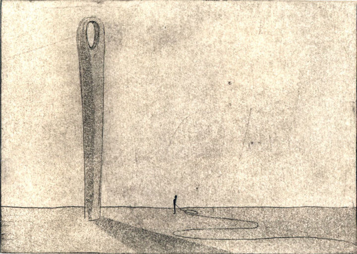 Obrazy i ryciny zatytułowany „Through needle's eye” autorstwa Helena Kalná, Oryginalna praca, Akwaforta