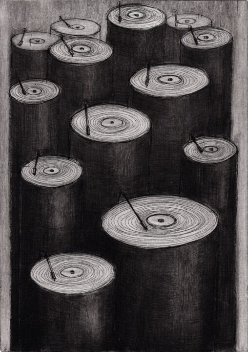 Gravures & estampes intitulée "Overplayed song" par Helena Kalná, Œuvre d'art originale, Eau-forte