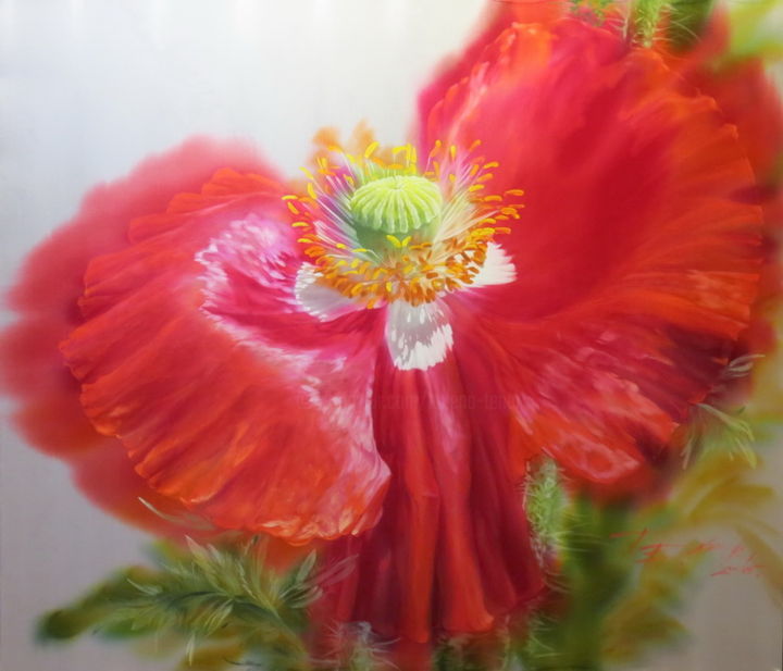 Painting titled "Poppy - Butterfly" by Helena Tener, Original Artwork, Acrylic