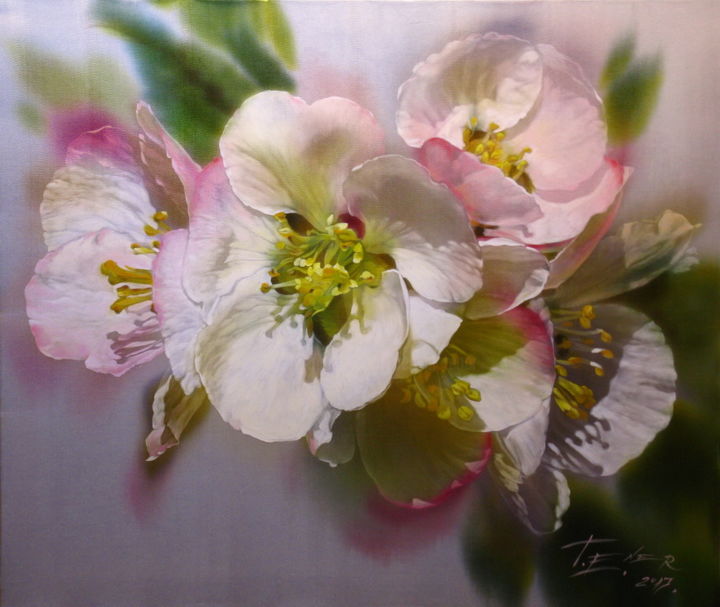 Painting titled "Apple Blossoms" by Helena Tener, Original Artwork, Acrylic