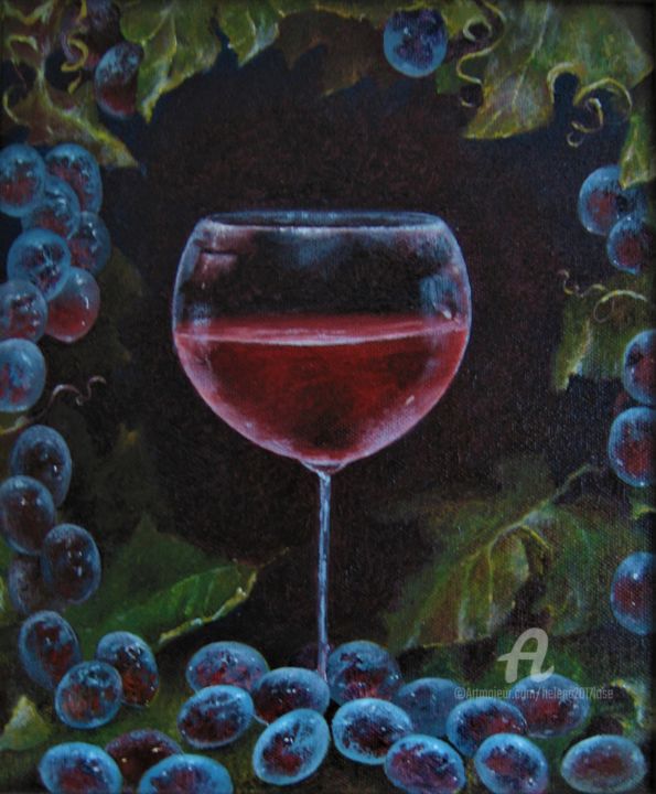 Painting titled "Red wine." by Helena Lose, Original Artwork, Oil
