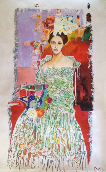 Pintura titulada "Mujer con flores" por Helena Lebrato, Obra de arte original, Gouache