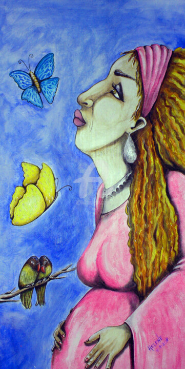 Schilderij getiteld "La Criadora" door Helene, Origineel Kunstwerk, Acryl