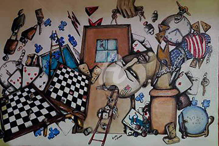 Painting titled "Game Pieces" by Helene, Original Artwork, Acrylic