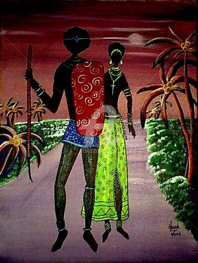 Painting titled "zulu couple" by Helene, Original Artwork