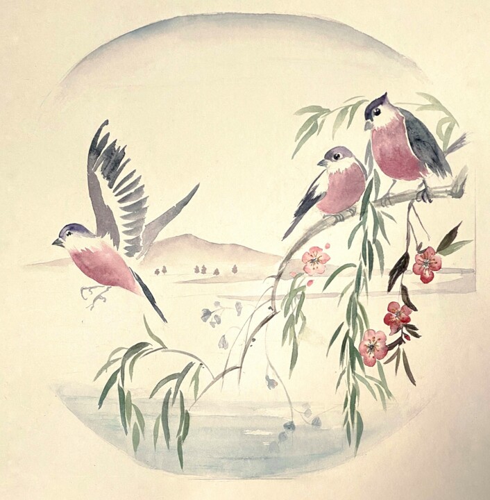 Painting titled "Aquarelle japonisan…" by Hélène Avot, Original Artwork, Watercolor