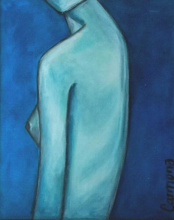 Painting titled "Feeling Blue" by Hélène Carmona, Original Artwork, Acrylic Mounted on Wood Stretcher frame