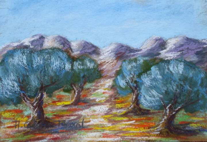 Drawing titled "Les oliviers en Pro…" by Hélène Gastin-Mozol, Original Artwork, Pastel