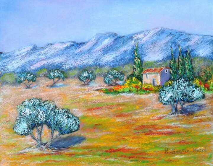 Drawing titled "Lumière de Printemps" by Hélène Gastin-Mozol, Original Artwork, Pastel