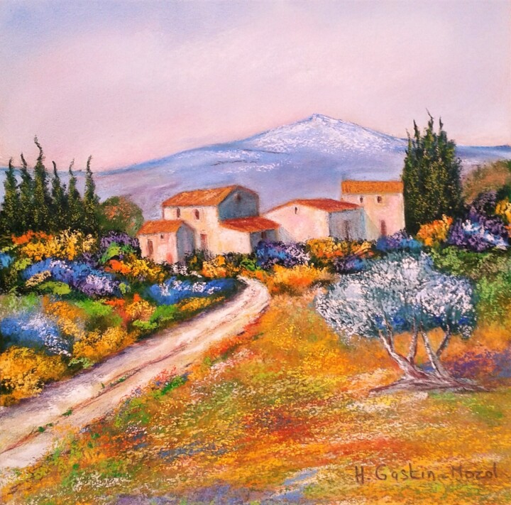 Dessin intitulée "Chemin de Printemps" par Hélène Gastin-Mozol, Œuvre d'art originale, Pastel