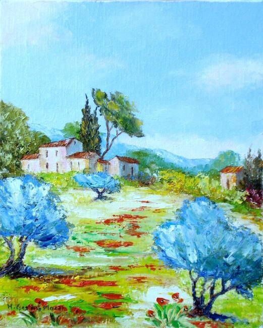 Malerei mit dem Titel "Les oliviers" von Hélène Gastin-Mozol, Original-Kunstwerk, Öl