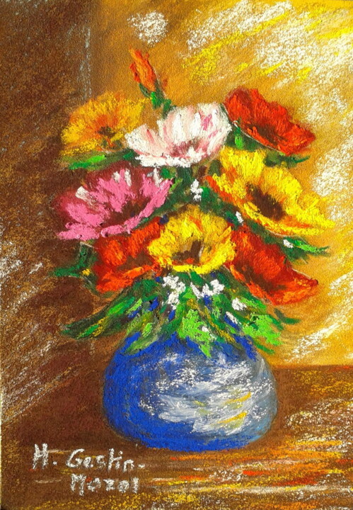 Painting titled "Gerberas.jpg" by Hélène Gastin-Mozol, Original Artwork, Pastel