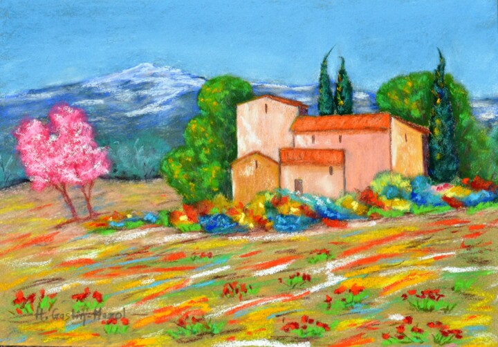 Drawing titled "A l'abri du Mont-Ve…" by Hélène Gastin-Mozol, Original Artwork, Pastel