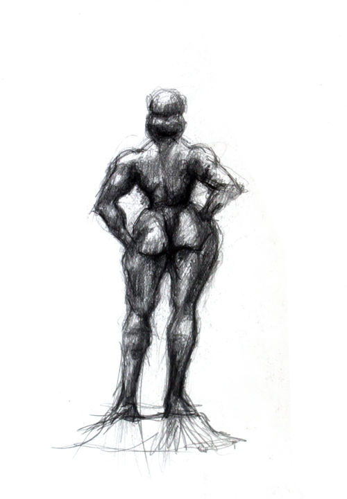 Zeichnungen mit dem Titel "Statue V" von Hélène Hugon, Original-Kunstwerk, Bleistift