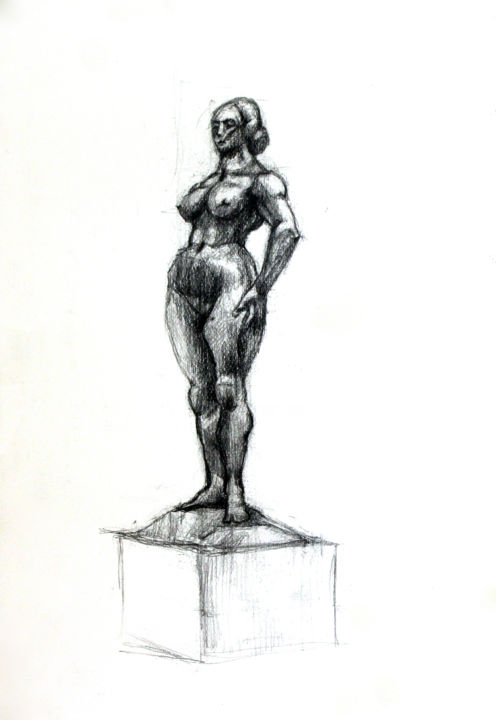 Drawing titled "Statue IV" by Hélène Hugon, Original Artwork, Pencil