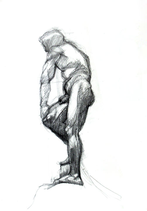 Desenho intitulada "Statue III" por Hélène Hugon, Obras de arte originais, Lápis