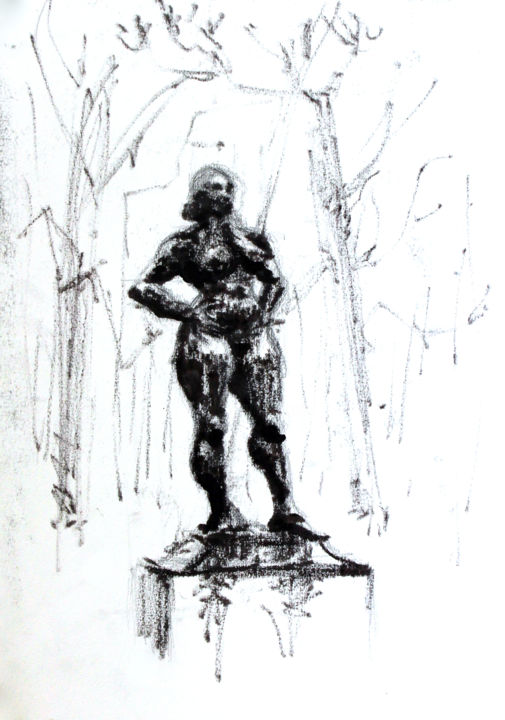 Zeichnungen mit dem Titel "Statue II" von Hélène Hugon, Original-Kunstwerk, Tinte