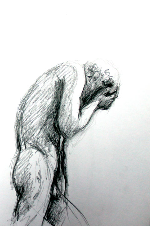 图画 标题为“Statue I” 由Hélène Hugon, 原创艺术品, 铅笔
