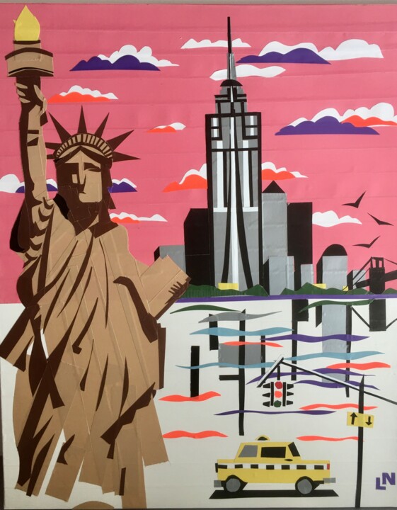 Collages titled "NYC" by Hélène Jacob, Original Artwork, Tape Mounted on Wood Stretcher frame