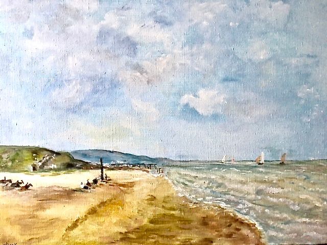 Peinture intitulée "La Manche à Trouvil…" par Hélène Kaempf, Œuvre d'art originale, Huile