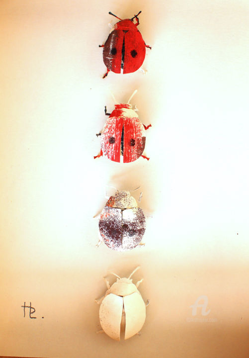 「La disparition」というタイトルのコラージュ Hélène Lacquementによって, オリジナルのアートワーク, コラージュ ウッドパネルにマウント