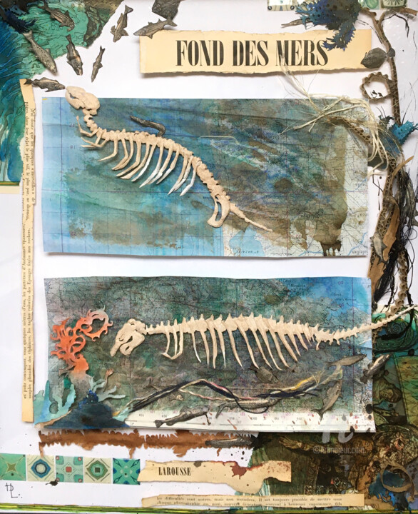 "mer morte" başlıklı Kolaj Hélène Lacquement tarafından, Orijinal sanat, Kolaj Ahşap panel üzerine monte edilmiş