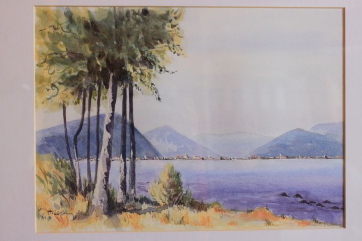 제목이 "Au bord du lac"인 미술작품 Helene Laussac로, 원작, 수채화