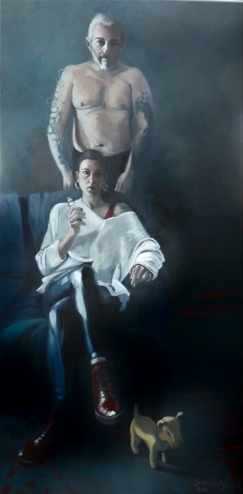 Malerei mit dem Titel "Mon mec, ma cigaret…" von Hélène Lazowinsky, Original-Kunstwerk, Öl