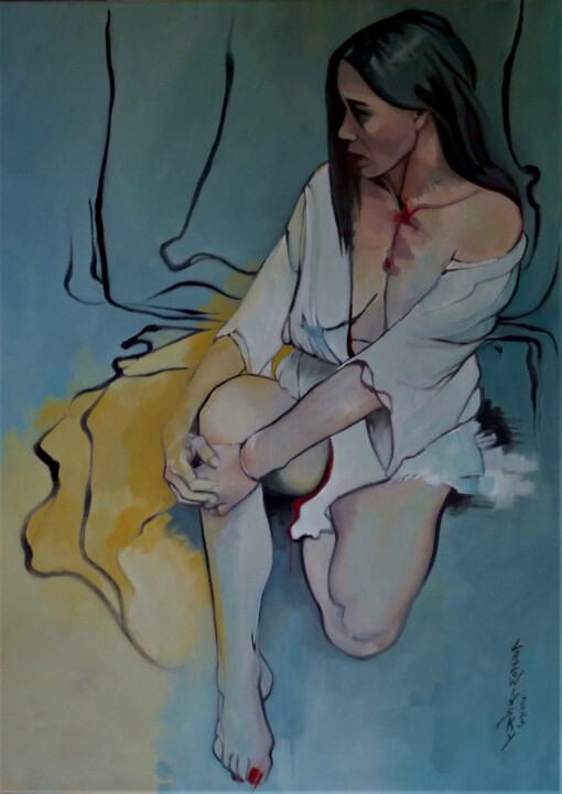 Painting titled "Sans avoir le coeur…" by Hélène Lazowinsky, Original Artwork, Oil