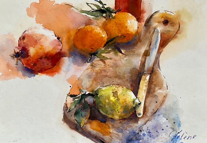 Peinture intitulée "Fruit from his gard…" par Helene Manoli, Œuvre d'art originale, Aquarelle