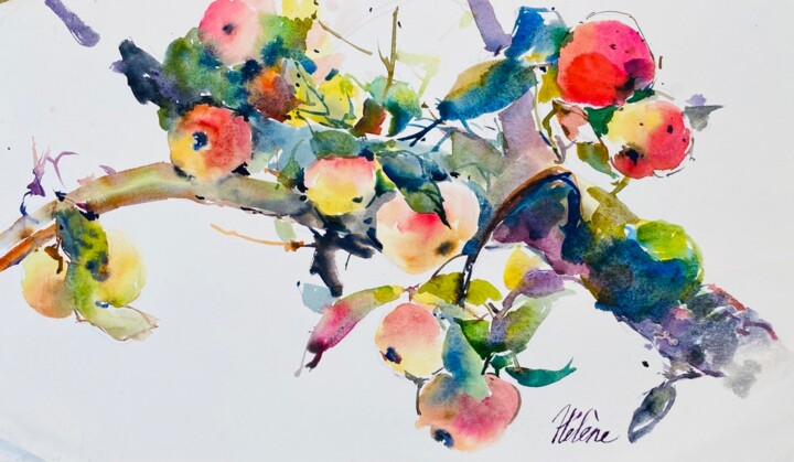 Painting titled "Apples (1)" by Helene Manoli, Original Artwork, Watercolor