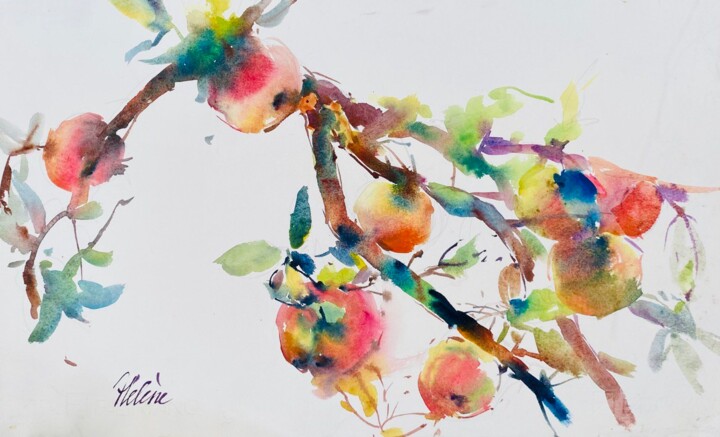 Painting titled "Apples (2)" by Helene Manoli, Original Artwork, Watercolor