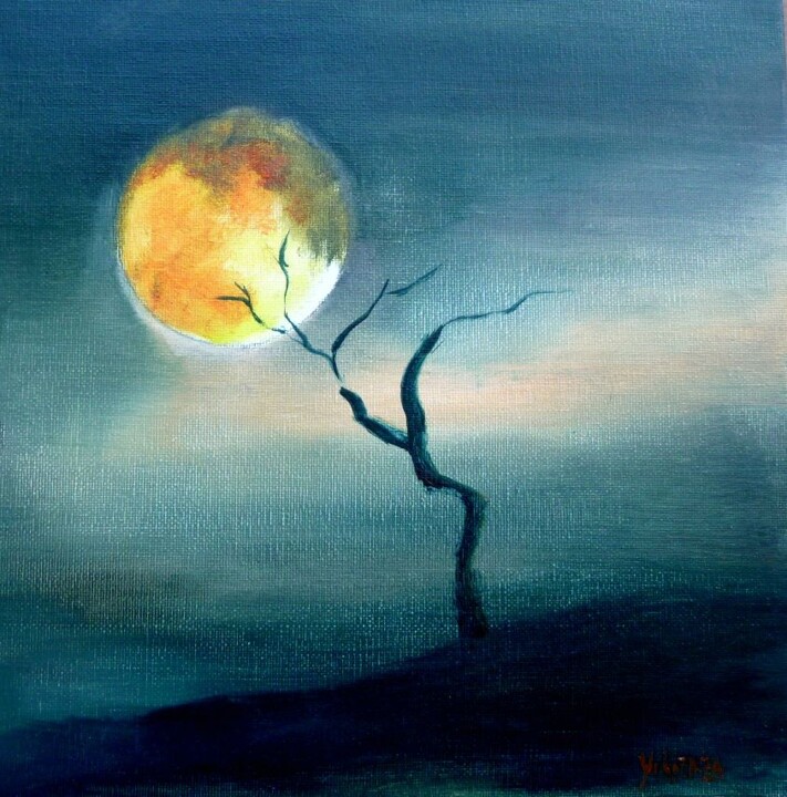 Peinture intitulée "coucher de soleil" par Helene Miaz, Œuvre d'art originale, Huile