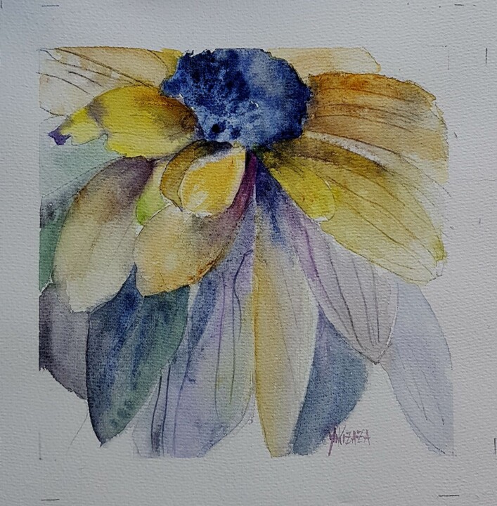 Painting titled "une fleur , aquarel…" by Helene Miaz, Original Artwork, Watercolor