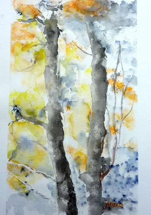 Peinture intitulée "les arbres , aquare…" par Helene Miaz, Œuvre d'art originale, Aquarelle