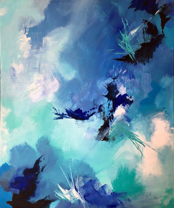 Peinture intitulée "Éclats de bleus 1" par Hélène Molina, Œuvre d'art originale, Acrylique Monté sur Châssis en bois