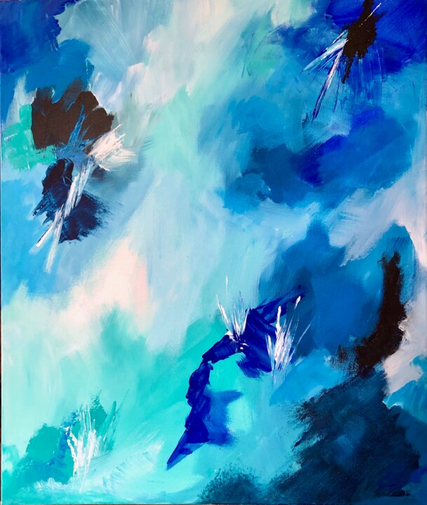 Peinture intitulée "Éclats de bleus 2" par Hélène Molina, Œuvre d'art originale, Acrylique Monté sur Châssis en bois
