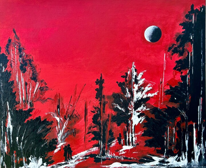 Pintura titulada "Paysage rouge et no…" por Hélène Molina, Obra de arte original, Acrílico Montado en Bastidor de camilla de…