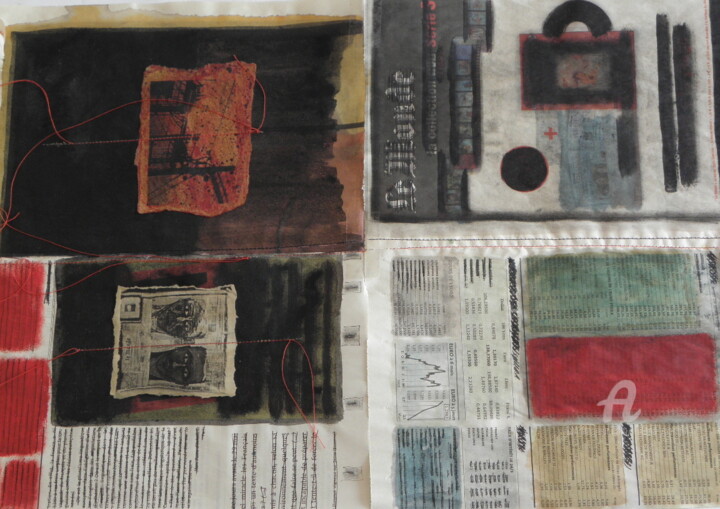 Collages intitolato "Livre-Journal-Tentu…" da Hélène Mongin, Opera d'arte originale