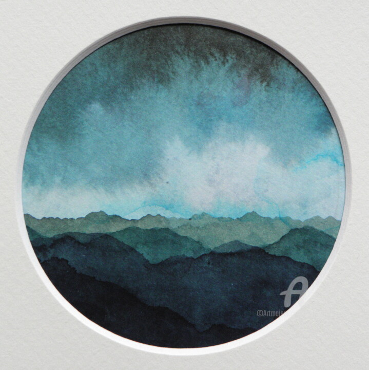Peinture intitulée "Paysage de Montagne…" par Hélène Mongin, Œuvre d'art originale, Encre