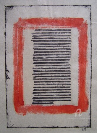 Druckgrafik mit dem Titel "Ecritures du milieu" von Hélène Mongin, Original-Kunstwerk, Monotypie